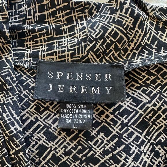 Vintage Spenser Jeremy Thin Lightweight Silk Jacket Black Beige Size Large - Picture 4 of 9